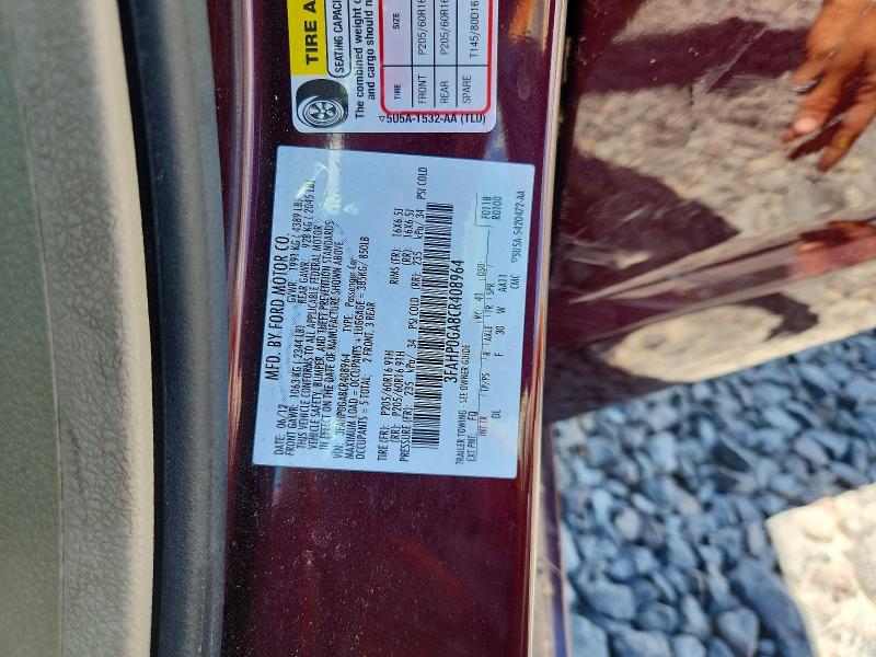58123556 :رقم المزاد ، 3FAHP0GA8CR408964 vin ، 2012 Ford Fusion مزاد بيع