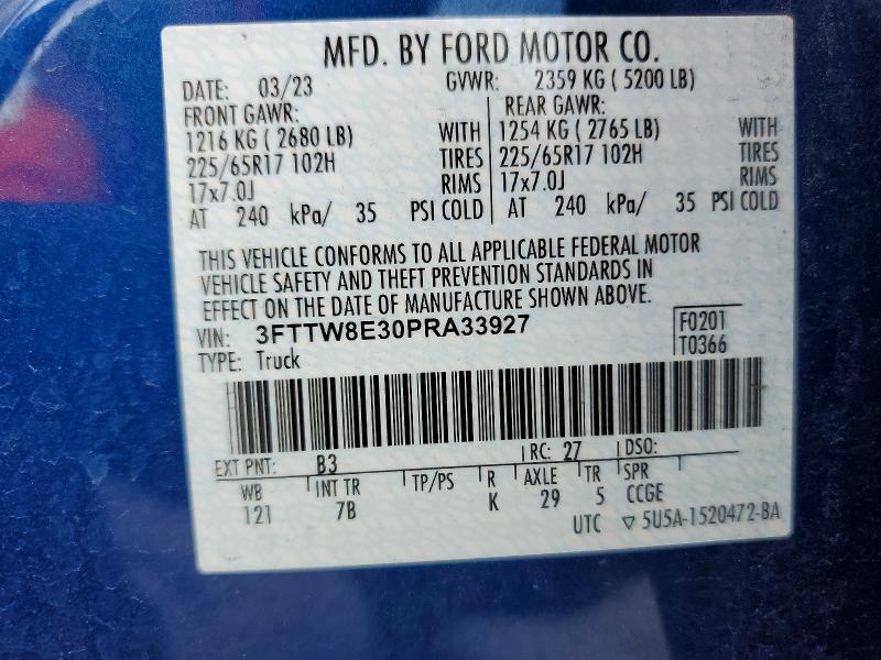 57654516 :رقم المزاد ، 3FTTW8E30PRA33927 vin ، 2023 Ford Maverick مزاد بيع