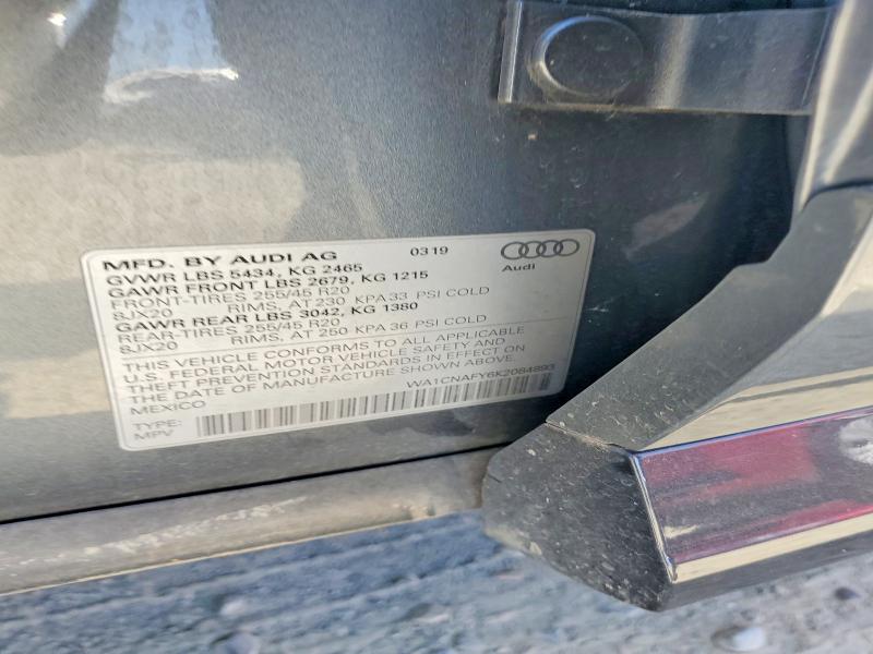 57954856 :رقم المزاد ، WA1CNAFY6K2084893 vin ، 2019 Audi Q5 مزاد بيع
