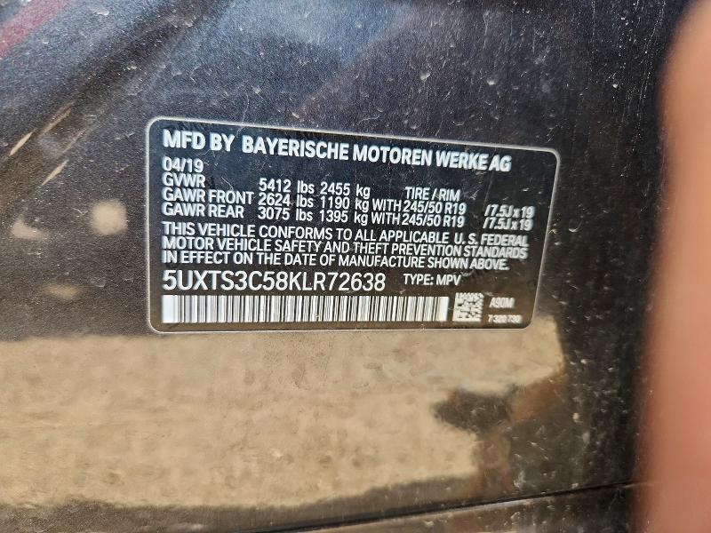 58717716 :رقم المزاد ، 5UXTS3C58KLR72638 vin ، 2019 Bmw X3 مزاد بيع