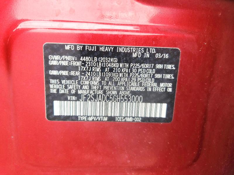 59119276 :رقم المزاد ، JF2SJADC5GH553000 vin ، 2016 Subaru Forester مزاد بيع