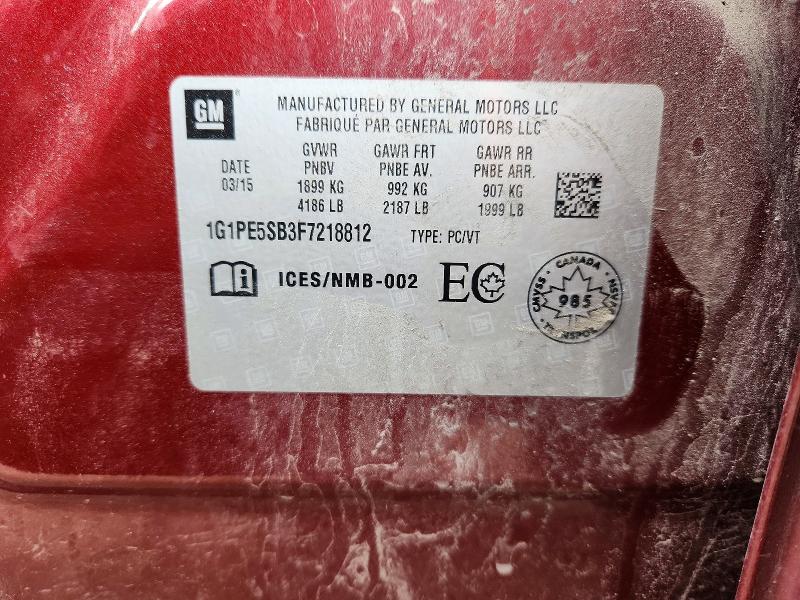 Продажа на аукционе авто 2015 Chevrolet Cruze, vin: 1G1PE5SB3F7218812, номер лота: 57342786