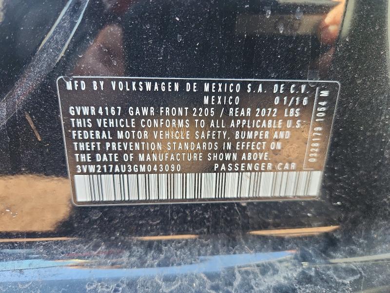 2016 Volkswagen Golf მანქანა იყიდება აუქციონზე, vin: 3VW217AU3GM043090, აუქციონის ნომერი: 57829476