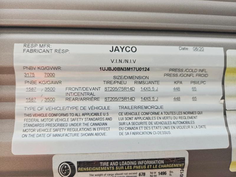 Aukcja sprzedaży 2021 Jayco Jay Flight Slx, vin: 1UJBJ0BN3M17U0124, numer aukcji: 58189766