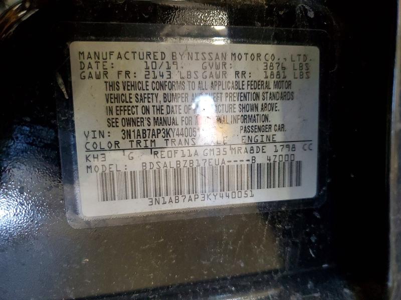 Aukcja sprzedaży 2019 Nissan Sentra, vin: 3N1AB7AP3KY440051, numer aukcji: 55804276
