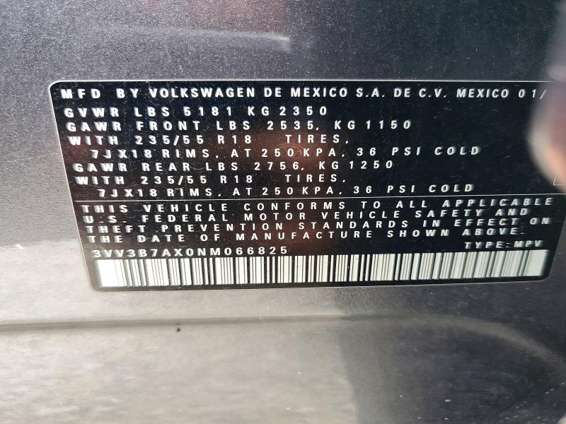 Продажа на аукционе авто 2022 Volkswagen Tiguan, vin: 3VV3B7AX0NM066825, номер лота: 54900946