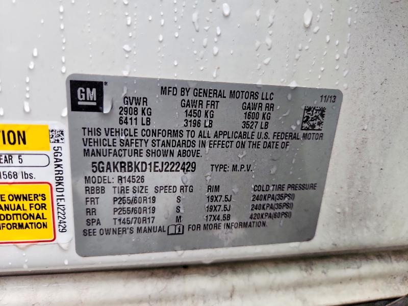 57344886 :رقم المزاد ، 5GAKRBKD1EJ222429 vin ، 2014 Buick Enclave مزاد بيع