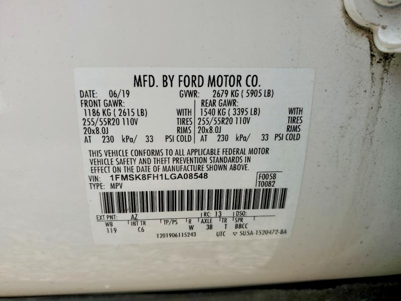 57490906 :رقم المزاد ، 1FMSK8FH1LGA08548 vin ، 2020 Ford Explorer مزاد بيع