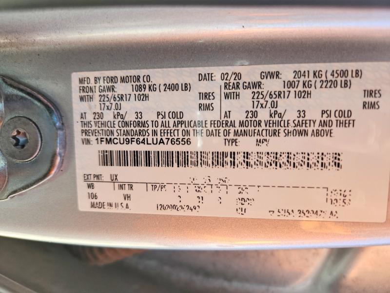 Aukcja sprzedaży 2020 Ford Escape, vin: 1FMCU9F64LUA76556, numer aukcji: 57355726