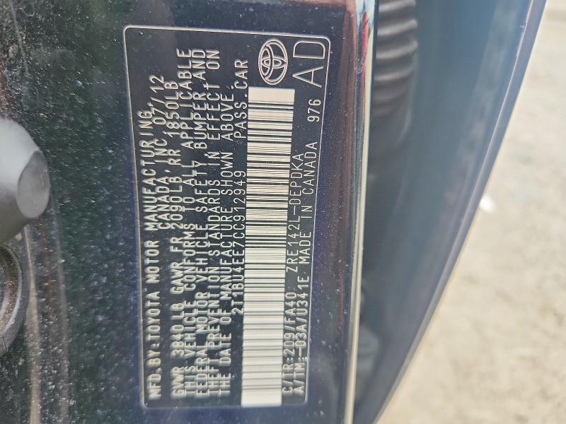 57642356 :رقم المزاد ، 2T1BU4EE7CC912949 vin ، 2012 Toyota Corolla مزاد بيع