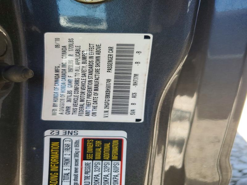 Aukcja sprzedaży 2011 Honda Civic, vin: 2HGFG1B8XBH501749, numer aukcji: 58436886