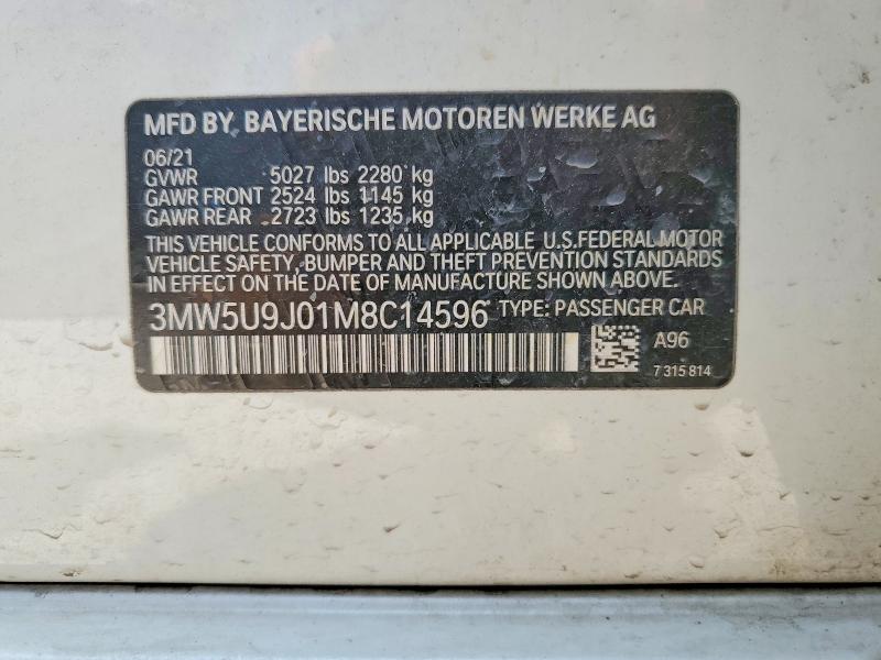 58703566 :رقم المزاد ، 3MW5U9J01M8C14596 vin ، 2021 Bmw M340xi مزاد بيع