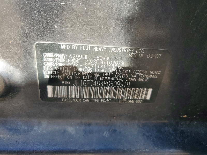 Aukcja sprzedaży 2008 Subaru Impreza, vin: JF1GE74638G509919, numer aukcji: 55647416