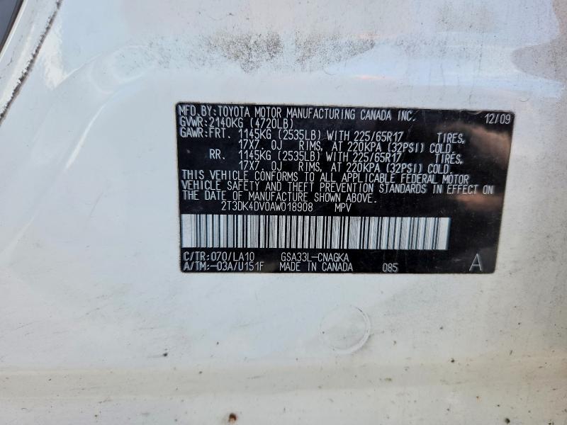 57218776 :رقم المزاد ، 2T3DK4DV0AW018908 vin ، 2010 Toyota Rav4 مزاد بيع