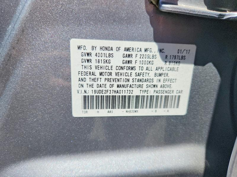 57241046 :رقم المزاد ، 19UDE2F37HA011732 vin ، 2017 Acura Ilx مزاد بيع