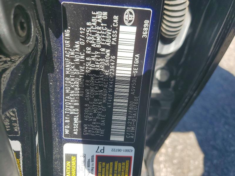 Продажа на аукционе авто 2012 Toyota Camry, vin: 4T4BF1FK4CR236476, номер лота: 55709646