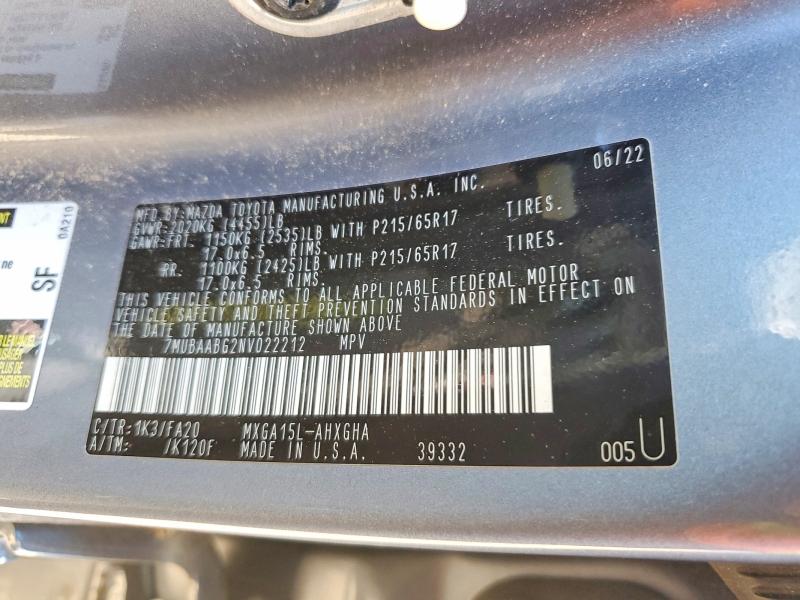 Продажа на аукционе авто 2022 Toyota Corolla Cross, vin: 7MUBAABG2NV022212, номер лота: 55209256