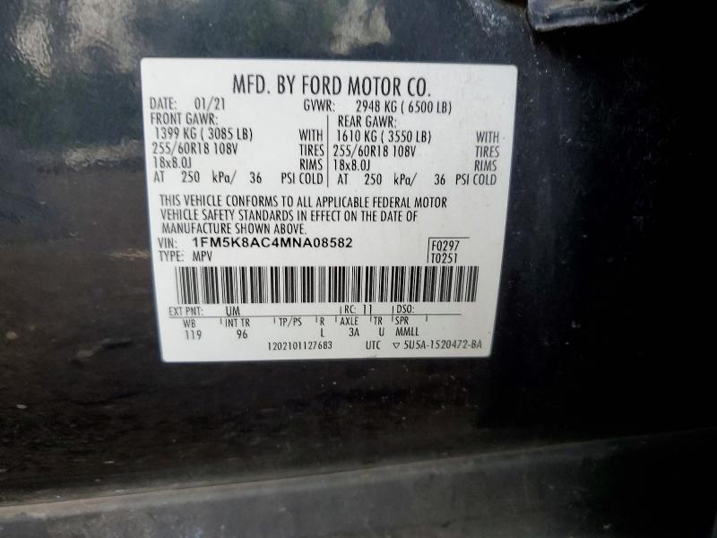 2021 Ford Explorer მანქანა იყიდება აუქციონზე, vin: 1FM5K8AC4MNA08582, აუქციონის ნომერი: 57668116