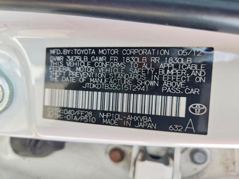 Aukcja sprzedaży 2012 Toyota Prius C, vin: JTDKDTB35C1512941, numer aukcji: 59230446