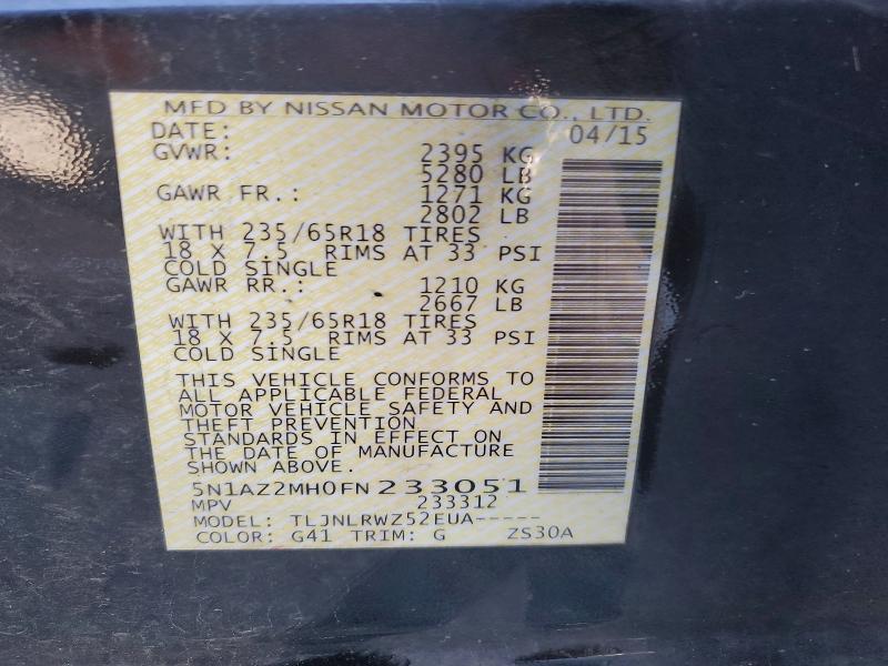Aukcja sprzedaży 2015 Nissan Murano, vin: 5N1AZ2MH0FN233051, numer aukcji: 55636326