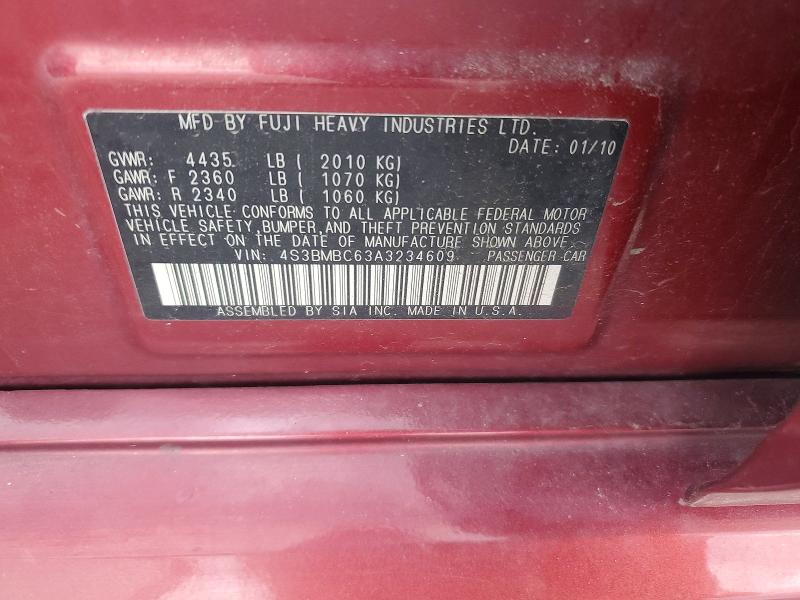 2010 Subaru Legacy მანქანა იყიდება აუქციონზე, vin: 4S3BMBC63A3234609, აუქციონის ნომერი: 57034006