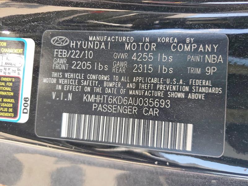 2010 Hyundai Genesis Coupe მანქანა იყიდება აუქციონზე, vin: KMHHT6KD6AU035693, აუქციონის ნომერი: 59163326