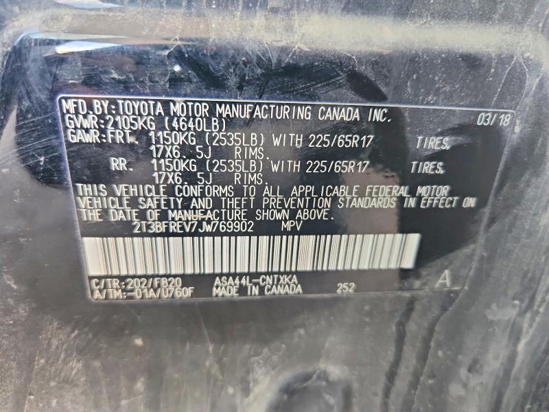 55868466 :رقم المزاد ، 2T3BFREV7JW769902 vin ، 2018 Toyota Rav4 مزاد بيع