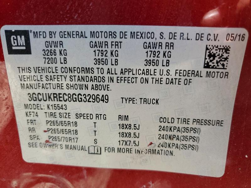 Aukcja sprzedaży 2016 Chevrolet Silverado, vin: 3GCUKREC8GG329649, numer aukcji: 57335036