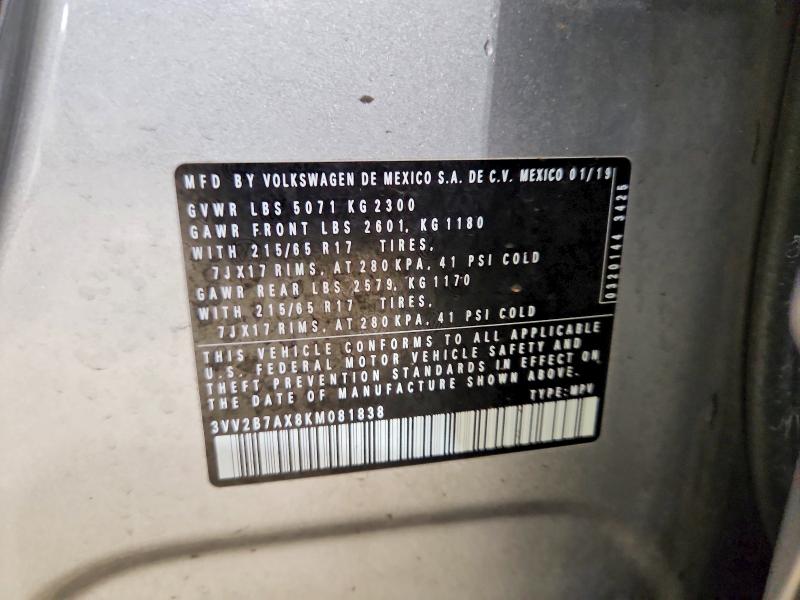 56397986 :رقم المزاد ، 3VV2B7AX8KM081838 vin ، 2019 Volkswagen Tiguan مزاد بيع
