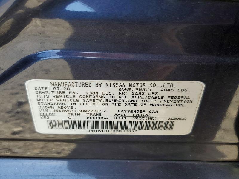 57426866 :رقم المزاد ، JNKBV61F38M277857 vin ، 2008 Infiniti G35 مزاد بيع