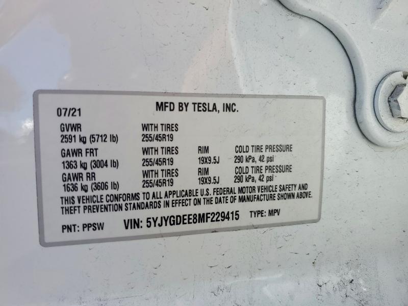 Продажа на аукционе авто 2021 Tesla Model Y, vin: 5YJYGDEE8MF229415, номер лота: 56161116