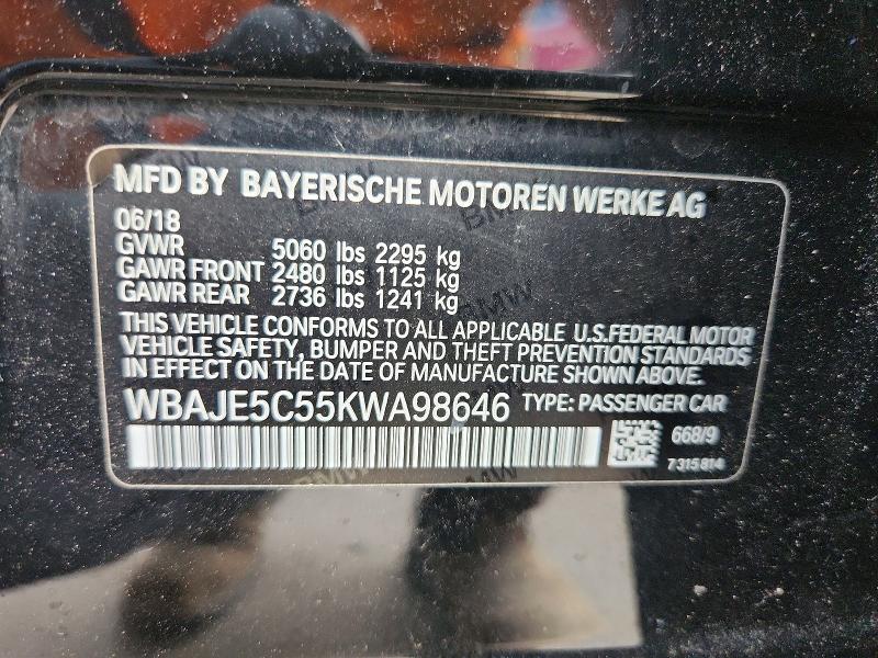 Aukcja sprzedaży 2019 Bmw 540, vin: WBAJE5C55KWA98646, numer aukcji: 58848996