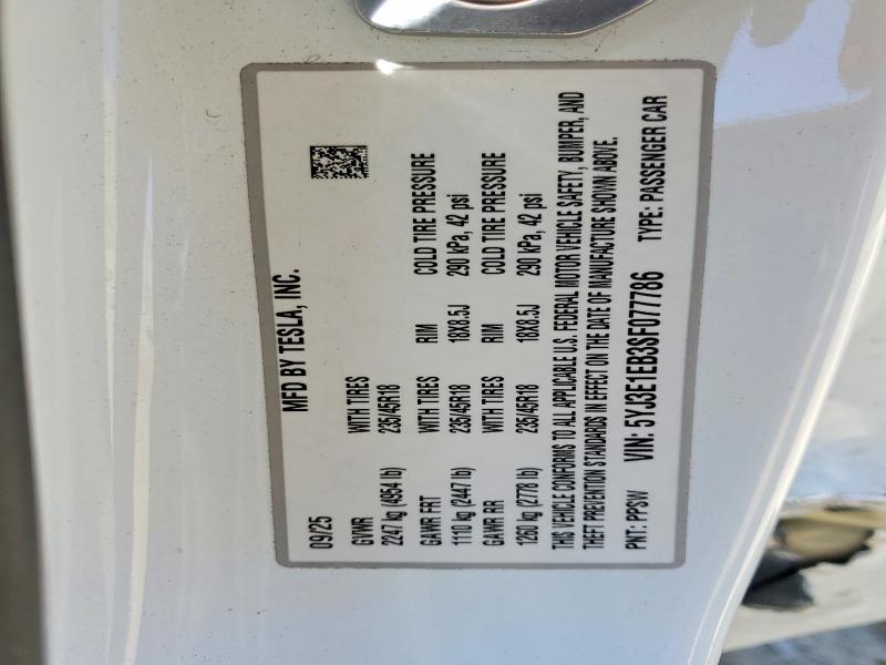 Продаж на аукціоні авто 2025 Tesla Model 3, vin: 5YJ3E1EB3SF077786, номер лоту: 59000056