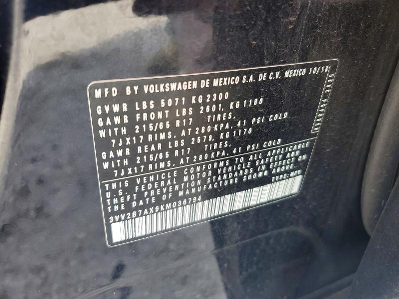 55885486 :رقم المزاد ، 3VV2B7AX9KM036794 vin ، 2019 Volkswagen Tiguan مزاد بيع