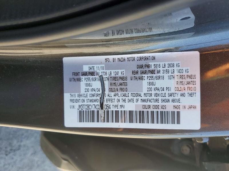 Aukcja sprzedaży 2019 Mazda Cx-9, vin: JM3TCBCY7K0311064, numer aukcji: 55900166