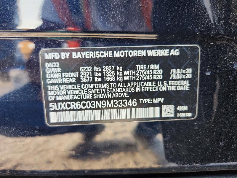 59015506 :رقم المزاد ، 5UXCR6C03N9M33346 vin ، 2022 Bmw X5 مزاد بيع