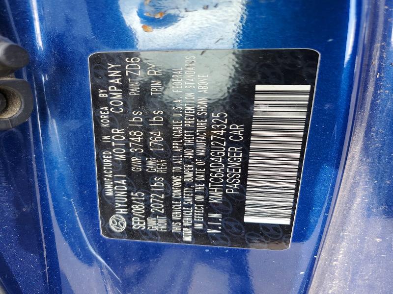2016 Hyundai Veloster მანქანა იყიდება აუქციონზე, vin: KMHTC6AD4GU274325, აუქციონის ნომერი: 55870456