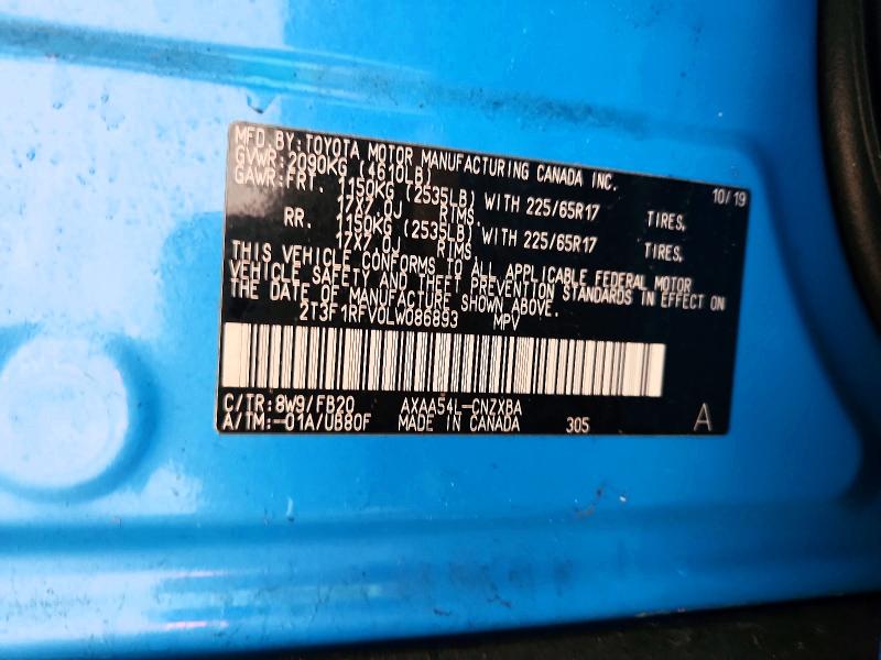 2020 Toyota Rav4 მანქანა იყიდება აუქციონზე, vin: 2T3F1RFV0LW086893, აუქციონის ნომერი: 58355776