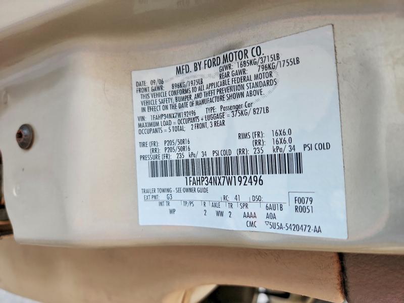 56506136 :رقم المزاد ، 1FAHP34NX7W192496 vin ، 2007 Ford Focus مزاد بيع