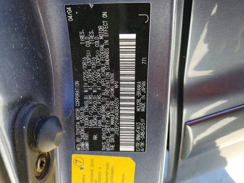 Auction sale of the 2004 Toyota Highlander, vin: JTEEP21A540046509, lot number: 57166836