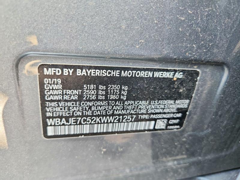 2019 Bmw 540 მანქანა იყიდება აუქციონზე, vin: WBAJE7C52KWW21257, აუქციონის ნომერი: 57377936