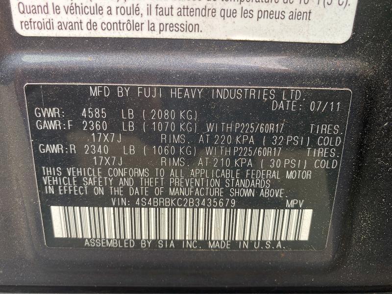 Продажа на аукционе авто 2011 Subaru Outback, vin: 4S4BRBKC2B3435679, номер лота: 58938646