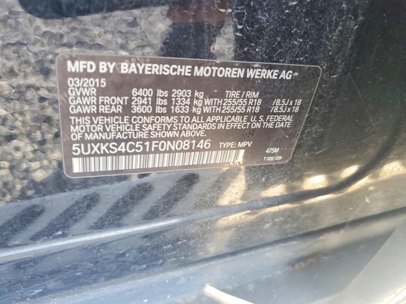59537036 :رقم المزاد ، 5UXKS4C51F0N08146 vin ، 2015 Bmw X5 مزاد بيع