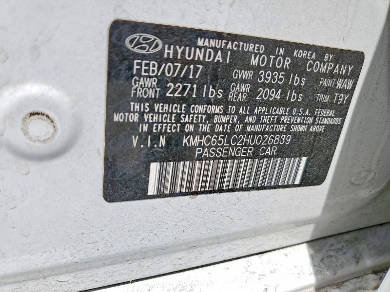 Продаж на аукціоні авто 2017 Hyundai Ioniq, vin: KMHC65LC2HU026839, номер лоту: 56867416