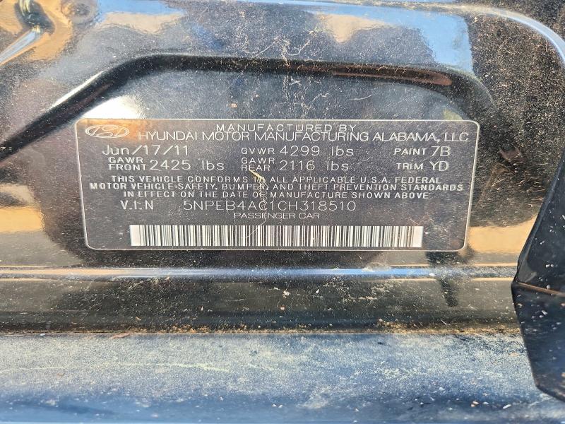 55639876 :رقم المزاد ، 5NPEB4AC1CH318510 vin ، 2012 Hyundai Sonata مزاد بيع