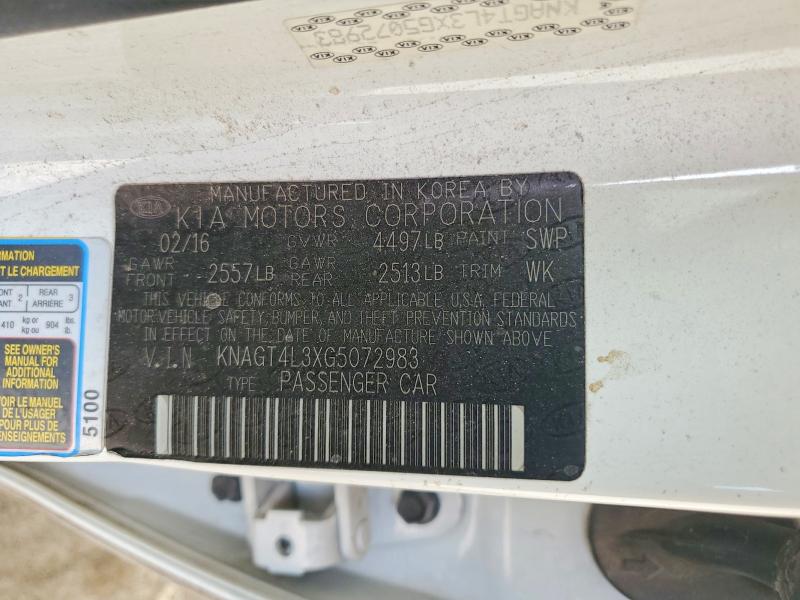 Aukcja sprzedaży 2016 Kia Optima, vin: KNAGT4L3XG5072983, numer aukcji: 57411706