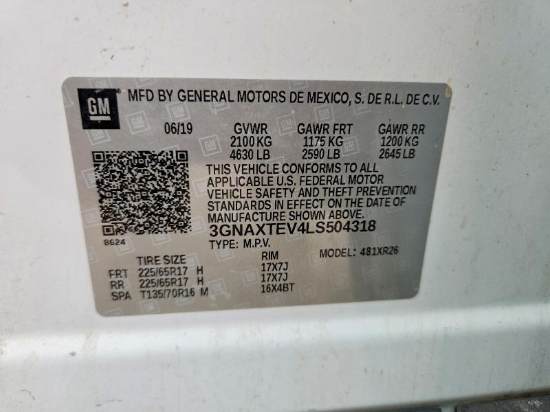 Продаж на аукціоні авто 2020 Chevrolet Equinox, vin: 3GNAXTEV4LS504318, номер лоту: 57537836