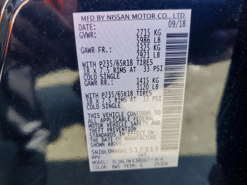 Aukcja sprzedaży 2019 Infiniti Qx60, vin: 5N1DL0MN6KC517315, numer aukcji: 56653136