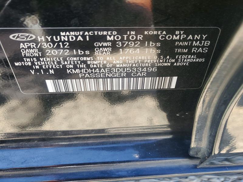 2013 Hyundai Elantra მანქანა იყიდება აუქციონზე, vin: KMHDH4AE3DU533496, აუქციონის ნომერი: 57924546