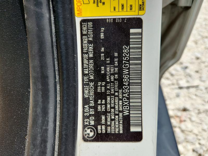 2006 Bmw X3 მანქანა იყიდება აუქციონზე, vin: WBXPA93486WG75282, აუქციონის ნომერი: 55561296